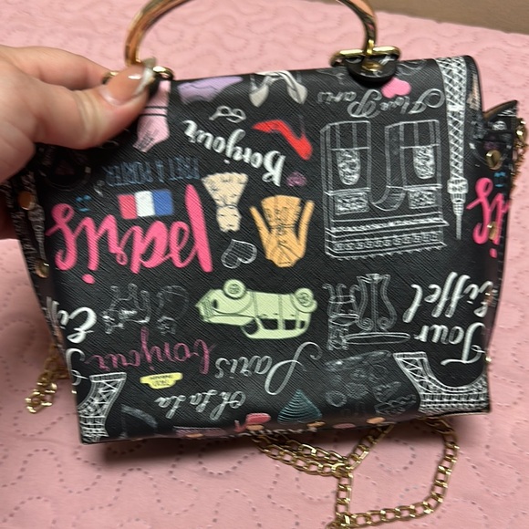 Paris Print Women's Bag - Black and Pink - Picture 3 of 5